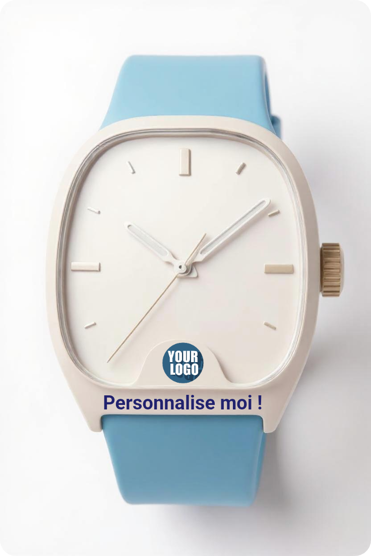 Montre AK 001 avec la mention Personnalise moi et un logo personnalisable.